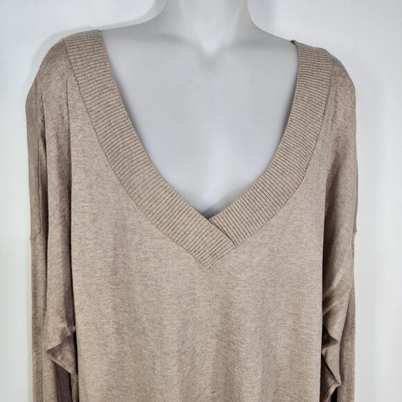 Victoria Secret Tunic Sweater Large Tan Cashmere Blend V Neck Pocket Ribbed Trim - Picture 3 of 12